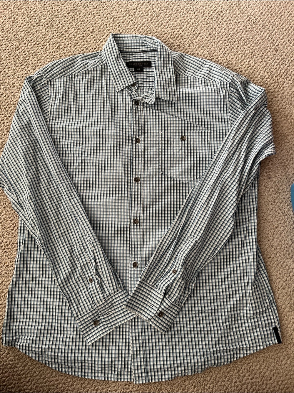 Men's Long-Sleeve Check Button-Up Shirt - Blue/White